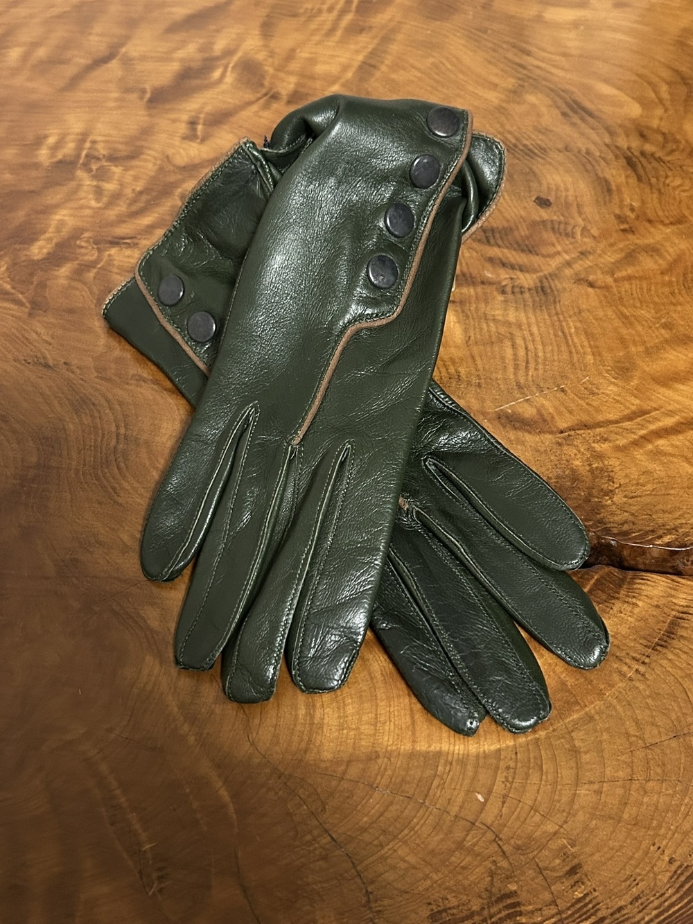 NWT Vintage Deadstock Forest Green Leather Snap Gloves